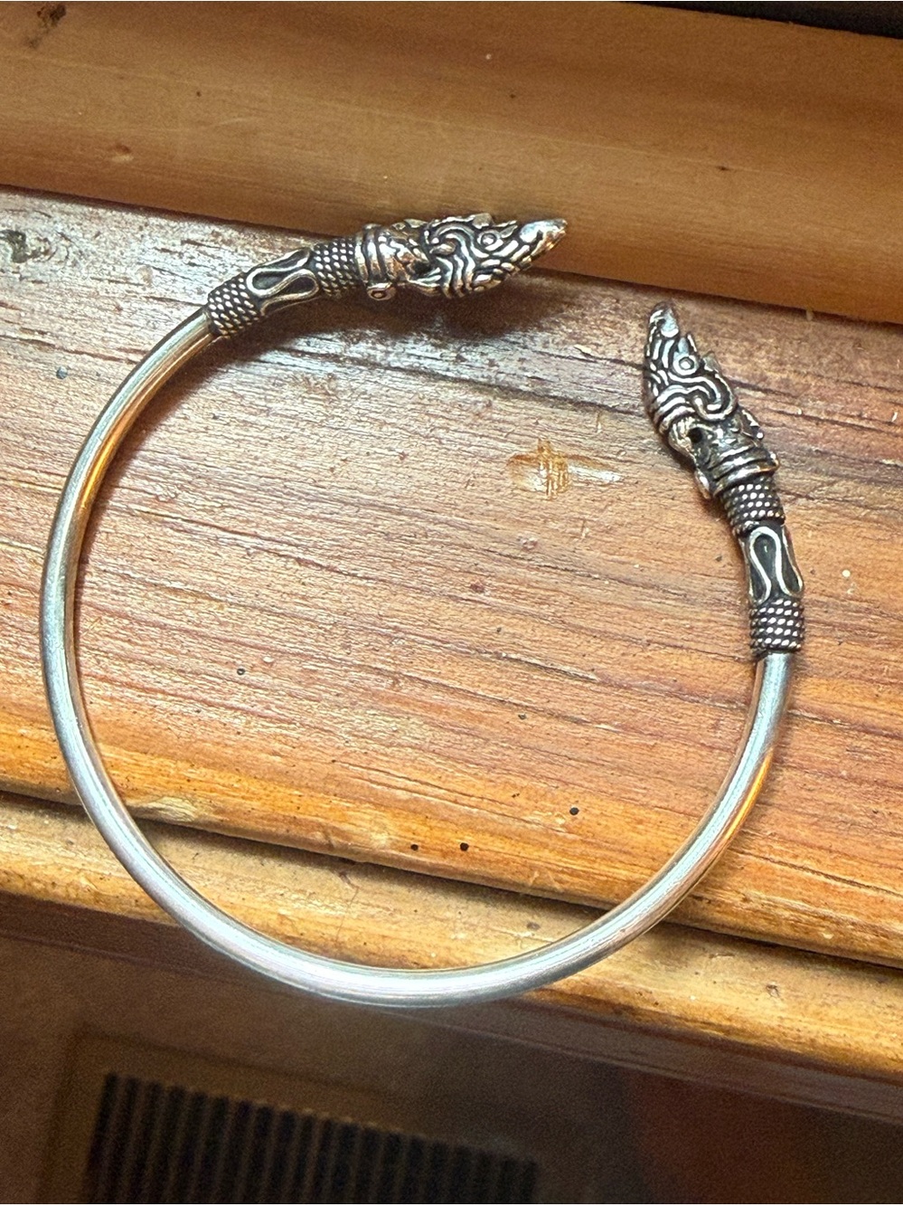 Sterling Silver Dragon head bangle cuff bracelet.